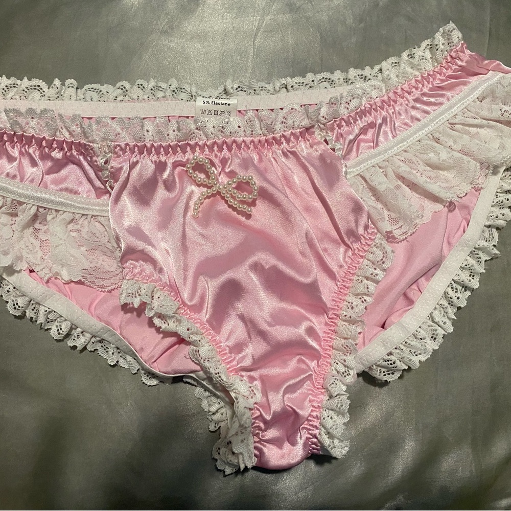 Luxurious Pink Satin Panties with Lace Trim